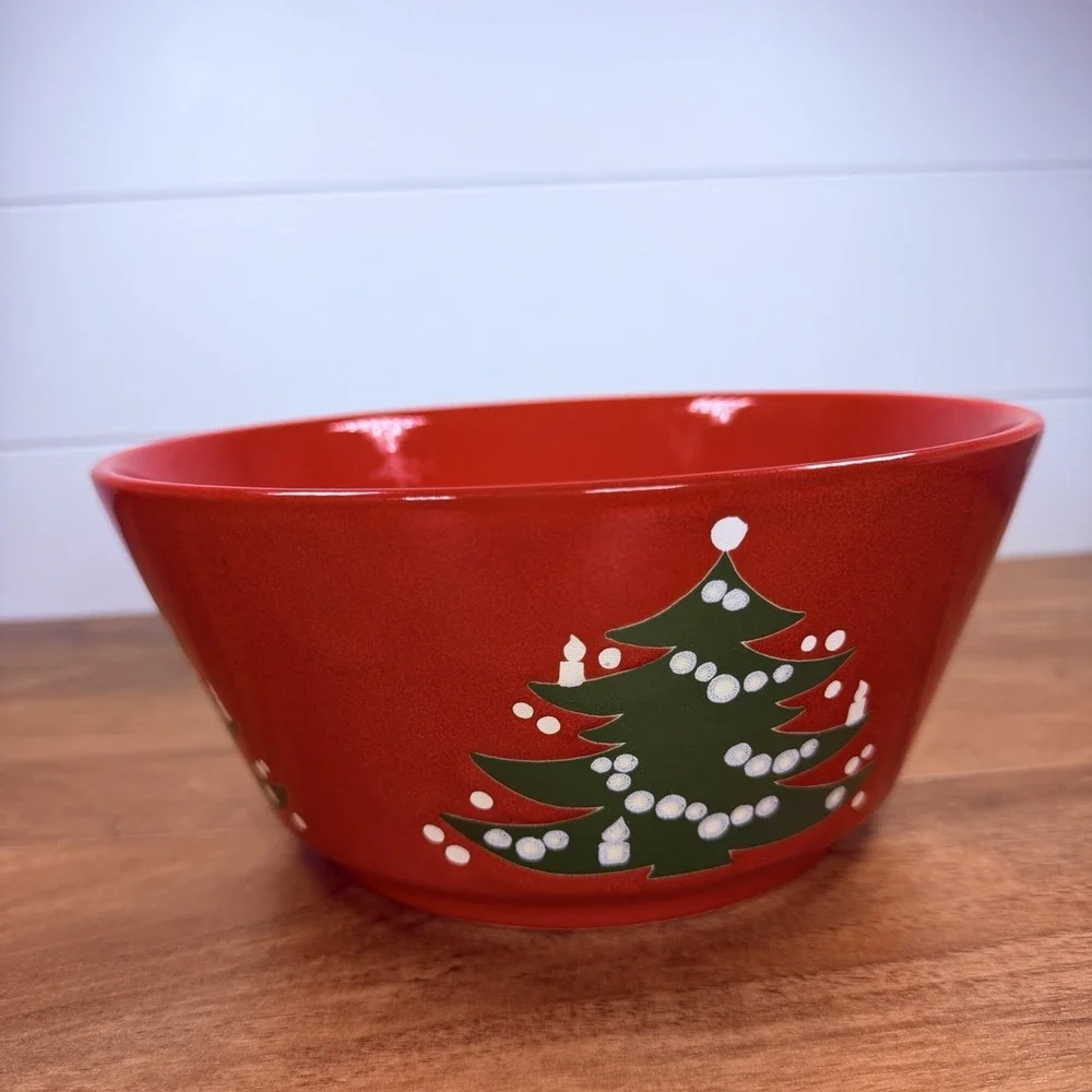 Vtg Waechtersbach Christmas Tree Lg Red Serving Salad Vegetable Bowl 9
